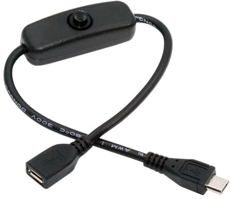 xiwai Cavo di prolunga micro USB 2.0 da maschio a femmina a 5 pin, con interruttore di alimentazione on/off, per lampada da scrivania DC 5 V, ventola a striscia LED [28 cm]