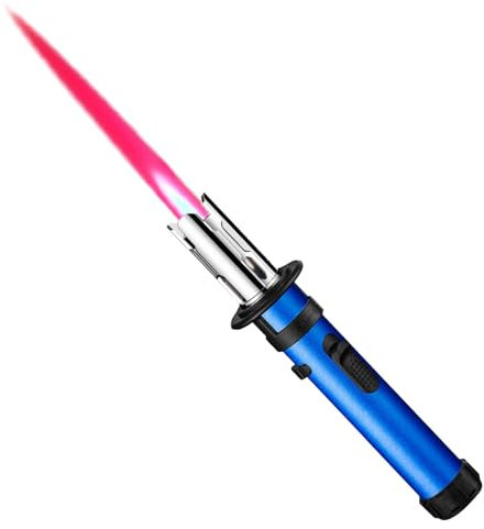 Verstellbares Küchenfeuerzeug mit roter Flamme, Sturmfeuerzeug, Jet-Flame-Feuerzeug, nachfüllbares Butanfeuerzeug für Sahnepudding, Desserts, Grillen und Backen (kein Butangas) (blu B)