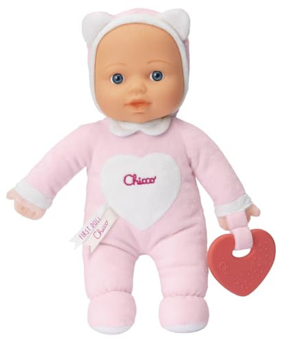 Chicco Meine erste Puppe Spielzeug, Kuschelpuppe mit weichem Beißherz, weich und leicht, Babyspielzeug, maschinenwaschbar, 0 Monate Plus, Rosa