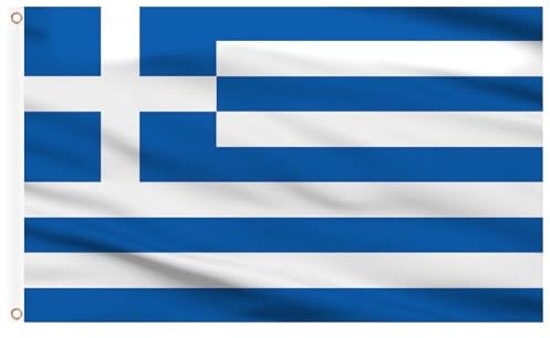 AhfuLife Grande Drapeau Grèce 90×150cm, 1Pcs Drapeau Grec Double Face avec œillets en Laiton en Polyester pour Jeux Olympique Jour de l'Indépendance Grecque Fête Nationale Anniversary Jardin Décor