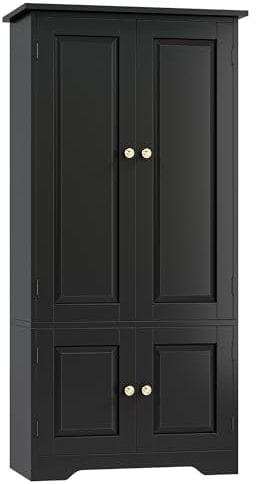 FOREHILL Kitchen Cupboard Tall Storage Cabinet White Sideboard Free Standing Kitchen Storage Unit with 4 Doors Adjustable Shelves 58.2x31.5x123cm