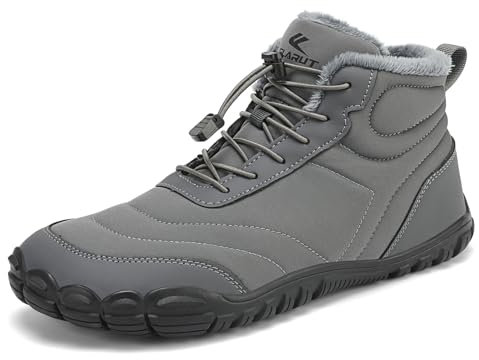 FLARUT Chaussures Hiver Pieds nus Hommes Femmes Fourrées et Chaudes à Large Bout Orteils Résistant à l'Eau Chaussures de Course à pied de Trail Barefoot Bottes d'hiver(Gris Foncé,44)