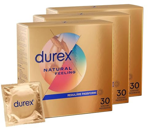 Durex Natural Feeling Kondome – Latexfreie Kondome aus Real-Feel-Material & mit anatomischer Easy-On-Form – 96er Pack (12 x 8 Stück)