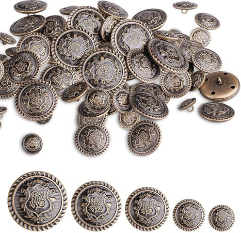 milaosk 50 Stück Knöpfe Metall,Vintage Knöpfe Bronze Knöpfe zum Annähen mit Schaft Trachtenknöpfe Ösenknöpfe für Jacken,Anzüge,Mäntel,Uniformen DIY 15mm 18mm 23mm 25mm 30mm