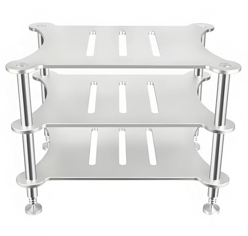 YQMHEZ Mini HiFi Media Stand, Aluminum Audio Rack, Open Storage Shelf, Small Media Storage Cabinet for HiFi Audio Equipment DAC Amplifier Amp