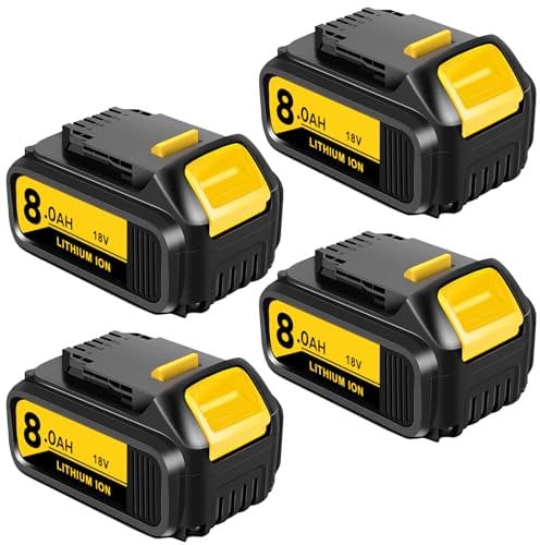 DCB184 8.0Ah/8000mAh Battery Replacement for 18V Dewalt Battery Compatible with Dewalt 18V Battery DCB206 DCB204 DCD/DCF/DCG Series Cordless Power Tools (4Packs)