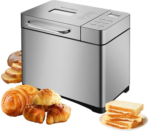 Biolomix Bread Maker 19 in 1 Stainless Steel -Dual Heaters, Large Bread Maker Machines-Gluten-Free, Dough Maker, Jam, Nut Dispenser (BM013)