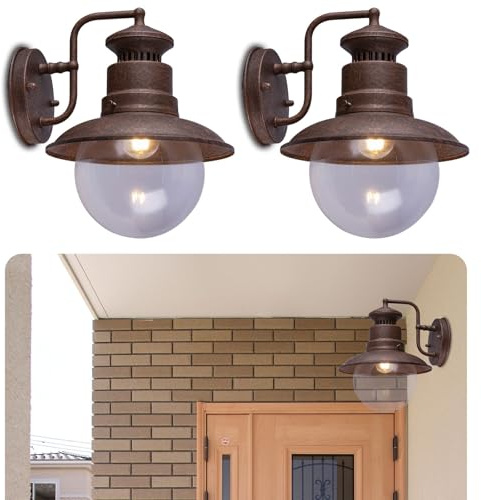 bmf-versand® Außenleuchten Wand 2er Set - Außenwandleuchten Rost Optik Laterne - Außenlampe Glas Schirm - Außenwandlampe E27 - Wandlampe Außen