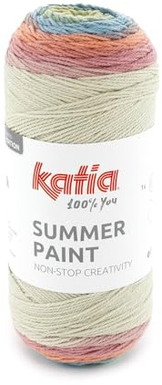 Katia SUMMER PAINT 150 g and 500 m balls (500 - Light pink-pale orange-pale green-pastel blue)