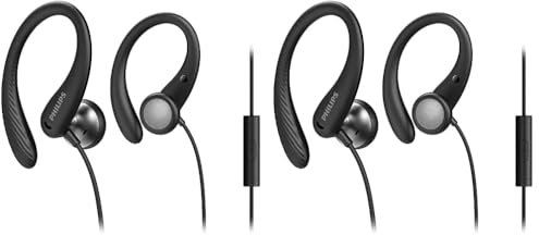PHILIPS Cuffie con Filo per Fitness e Sport/Microfono, IPX2 Resistenti al Sudore, Supporti L'orecchio Flessibili, Vestibilità Sicura, Telecomando Inline/Auricolari con Filo TAA1105BK/00