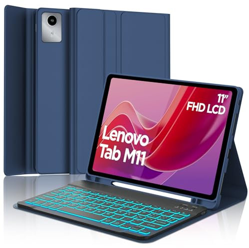 SENGBIRCH Custodia Tastiera Lenovo Tab M11 11 2024, Italiano QWERTY, 7 Colori di Retroilluminazione Rimovibile Bluetooth Magnetica Staccabile Tastiera per Lenovo Tab M11 2024, Blu Scuro
