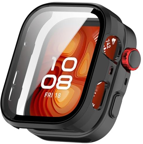 FTRONGRT Cover Compatibile con Huawei Watch Fit 4 Pro, PC + Pellicola Temperata Tutto Compreso Antigraffio Custodia Protettiva Compatibile con Huawei Watch Fit 4 Pro.Nero