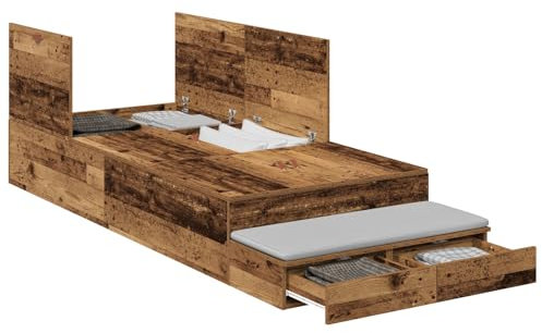 vidaXL Stauraumbett Altes Holz 75X190 cm Massivholz Recycelt Rustikales Design Einfache Montage Möbel Lösung Nachttisch Bunt Einzelbett