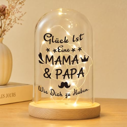 Belillpipi Geschenke Für Mama Papa,Led Glaskuppel Mit Glück Lst Eine Mam & Papa Wie Dich Zu Haben, 15x10cm, Weihnachten Geschenk, Ewige Geschenke Für Mama&Papa [Energieklasse A+]