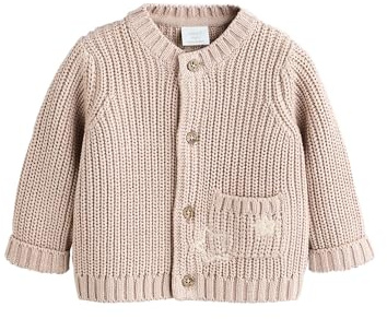 NEXT Baby Standard Grobgestrickte Strickjacke mit Strickerei Hello World Neutral 62-68