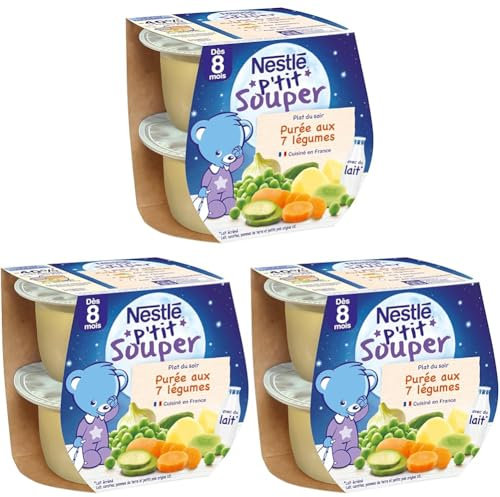 Nestlé Bébé P'tit Souper Purée du Soir aux 7 Légumes - Plat Légumes et féculents dès 8 mois - 2 x 200g (Lot de 3)