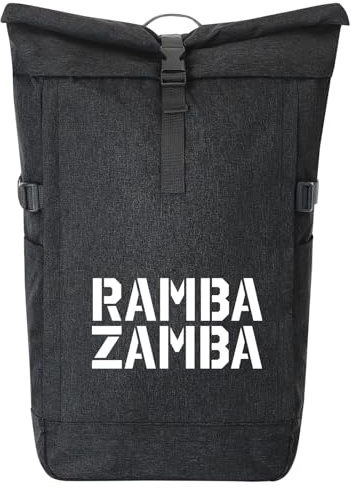 Huuraa Kurierrucksack Rambazamba Schriftzug 30-44 Liter Black Melange Fairtrade Rolltop Rucksack Geschenkidee