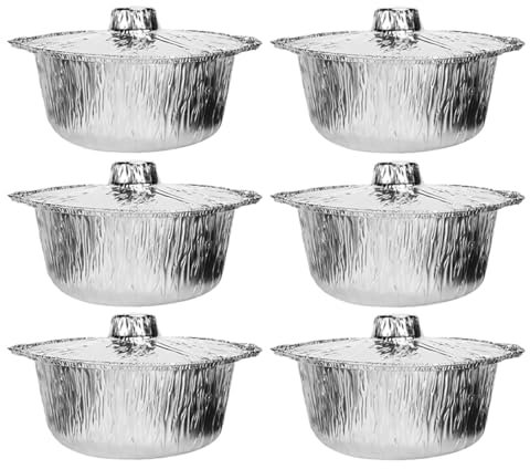 Yardwe 6pièces Moule Rond Aluminium Avec Couvercle Pour Cuisson Et Barbecue Pots Jetables Légers Et Portables Idéals Pour Pique- Et Camping