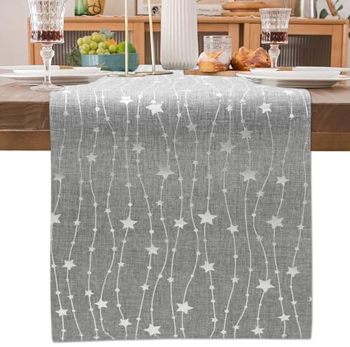 Tischläufer Weihnachten, 275 x 28cm Weihnachts Tischläufer, Weihnachtsdeko Tisch, Weihnachtstischläufer Sterne, Weihnachtsläufer Tisch, Glitzer Weihnachten Tischläufers Tischdeko Party