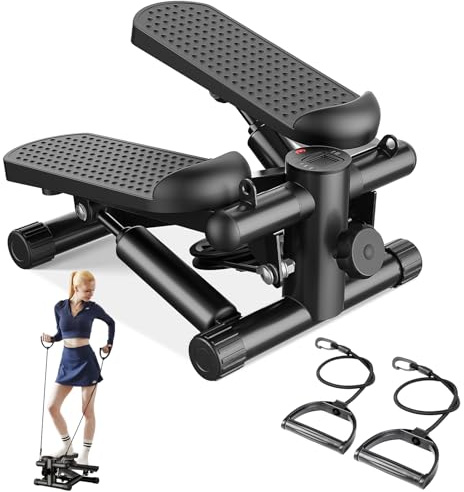 Sweetcrispy Mini Stair Steppers with Resistance Bands for Exercise at Home, Portable Exercise Twist Stepper Machine for Full Body Workout, 300LBS Capacity