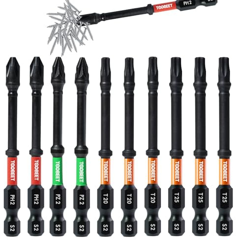 Toobeet 10tlg. Impact PH2/PZ2 /T20/T25 Schraubendreher Bits Set, 75 mm Magnetischen S2 Stahl Schlagfeste Schrauber Bitsatz für Schlagwerkzeuge inkl. robuster Aufbewah Ungsbox