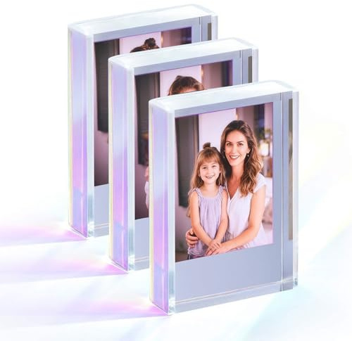 Bcuuozeeing 3er Pack Acryl Bilderrahmen für 2x3 zoll Instax Mini Fotos, Irisierend Fotorahmen, Klarer Bilderrahmen, für Schreibtisch, Schule, Familie Dekoration