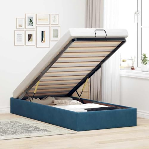HaoChrymec Ottoman-Bett ohne Matratze Samt Dunkelblau, Praktischer Stauraum, Hydraulischer Hebemechanismus, schlafsofa, einzelbett, Für Schlafzimmer & Jugendzimmer, 90x200 cm