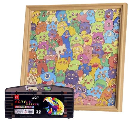 Kinder-Puzzle-Bilderrahmen - DIY Holzrahmen mit bunten Monster-Mustern, handbemalt, pädagogisches Mal- und Bastelset, Alter 6-12 Jahre, Pe Lernspielzeug