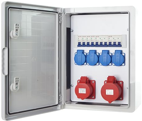 Baustromverteiler Wandverteiler 32A 16A 4x230V Schuko Steckdose Komplett Verdrahtet Schaltschrank IP66 mit LS-Schalter CEE Dose 400V 5P