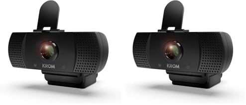 KROM KAM – Webcam Full HD 1080p con Micrófono Integrado, 30fps, Tapa de Privacidad, Trípode Incluido, Compatible con Windows, Mac y Linux – Negro (Paquete de 2)