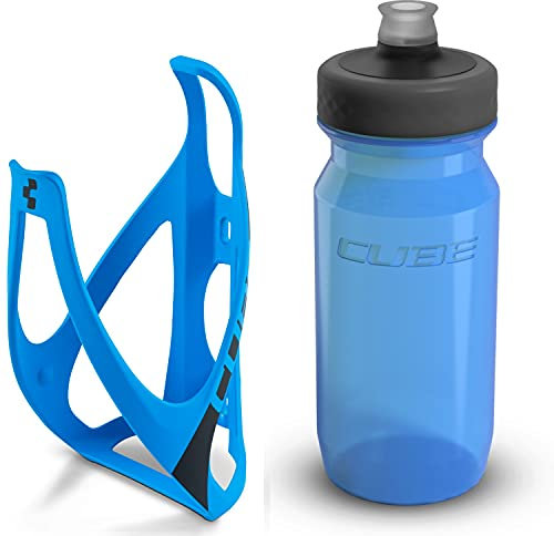 Cube HPP Cage - Matt Blue/Black & Grip Bottle - Blue, 750ml / Water Drink Flask Vessel Bidon Holder Mount Bracket Kit Lightweight Plastic Drinking Hydration Biking Bike Riding Frame Accessories
