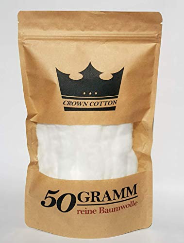 CROWN COTTON 50g Reine Baumwolle | Watte für Selbstwickler: RDA, RDTA und RTA mit Coils oder Mesh
