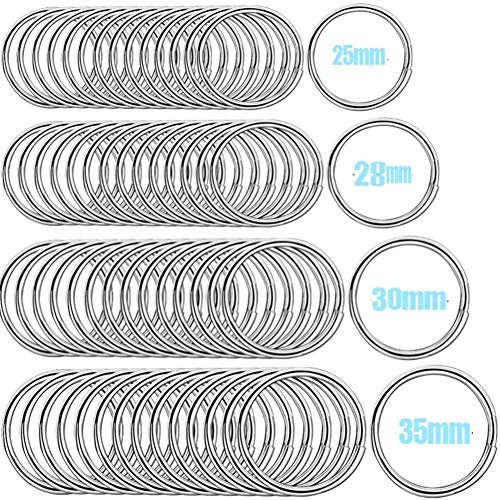 100 Piezas Anillas Llaveros,Anillos de Metal Cadena,4 tamaños Llavero Aleación Plateada(25mm 28mm 32mm 35mm) para Organización de Llaves de Coche de Hogar la Oficina Art y Artesanía