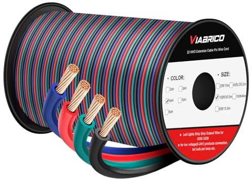 100ft 22AWG 4pin RGB wire extension cable, led wire 22AWG Copper Clad Aluminum Copper Wire 12V/24V DC Cable, for RGB 3528 5050 Led strip