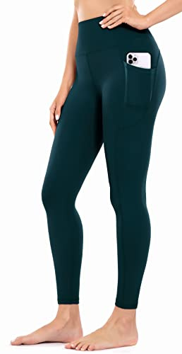 OVRUNS Yoga Pants for Women Tummy Control Gym Leggings with Pockets for Sport Athletic Workout Running - Blackishgreen - M Teal