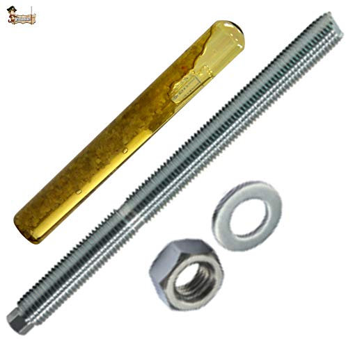 BricoLoco Kit Tassello chimico monodose con perno asta, dado e rondella. Capsula chimica per ancoraggio in calcestruzzo, pietra, ferro, pavimento, soffitto, parete,… (10, M-8x110)
