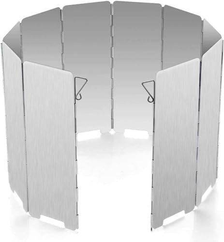 OLT-EU Camping Estufa Parabrisas, 10 Platos Plegable Cocina Aluminio Parabrisas con Caja Almacenamiento para Camping Estufa Gas/Estufa Alcohol/Picnics Aire Libre/BBQ (+ Caja Almacenamiento)