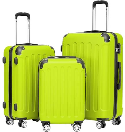 BEIBYE Hartschalen-Koffer Trolley Rollkoffer Reisekoffer Handgepäck 4 Rollen (M-L-XL-Set) (Gruen, Set)