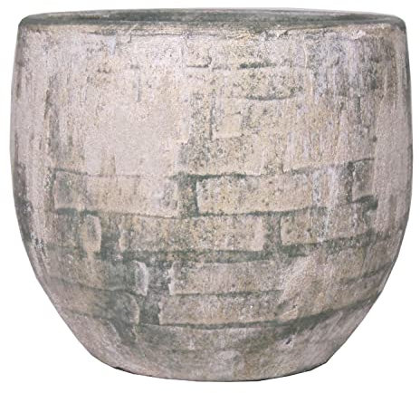 innaGLAS INNA-Glas Pot de Fleurs Vintage, céramique, Aspect Mur, crème-Vert, 31 cm, Ø 34 cm - Cache Pot pour Plantes