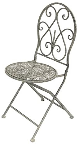 DanDiBo Gartenstuhl Metall Grau Weiß 96127 Metallstuhl Stuhl Garten Vintage Eisen Nostalgie Eisenstuhl Antik