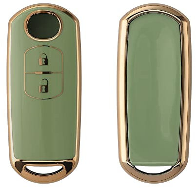 kwmobile Autoschlüssel Hülle kompatibel mit Mazda 2-Tasten Keyless Go Autoschlüssel - Schlüsselhülle Silikon Cover - Grün Gold