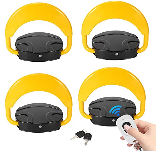 Ansobea Lot de 4 barrières de parking avec 8 clés - Barrière de parking pliable avec 8 télécommandes - Poteau de stationnement - Portée de la télécommande : 20 m - Verrouillage de parking à 180° -