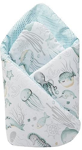 Medi Partners Steckkissen 100% Baumwolle 75x75cm Einschlagdecke Babyhörnchen doppelseitig weich ganzjährig multifunktional antiallergisch Babys (Ozean)