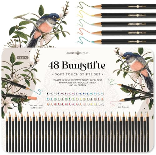 LEBENSKOMPASS® Buntstifte Set – Buntstifte für Erwachsene & Kinder (48 Malstifte) – Hochwertige Holzstifte für Malbuch, Mandalas & Kunstprojekte – Nachhaltige Farbstifte mit intensiven Farben