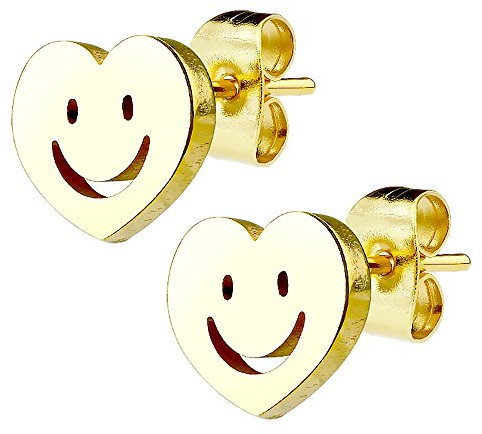 Taffstyle Stecker Ohrstecker Ohrringe Schmuck Studs Klein Herz mit Smiley Gold Vergoldet für Damen Herren