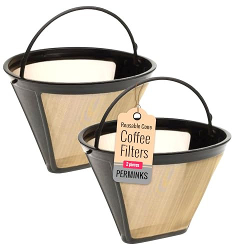 PERMINKS Cuisinart Kaffeefilterkorb Nr. 4, goldfarben, Netzstoff, Ersatz für Ninja, Hamilton Beach, Breville, Moccamaster, Bonavita, Farberware, 2 Stück