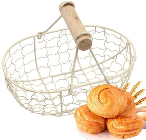 Decorative Basket Tray | Vintage Fruit Basket | Wire Eggs and Fruits Basket, Picnic Storage Basket for Fresh Eggs and Fruits, Holds Up to 12 Eggs, Multi-purpose Kitchen and Dining Room Organizer