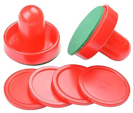 Air Hockey Pushers, 1 Set Mini Air Hockey Pushers and Air Hockey Pucks,2 Pcs 60mm Air Hockey Table Felt Pusher with 4Pcs Red Pucks for Replacement Pucks Table Mallet Goalies for Game Table (B)