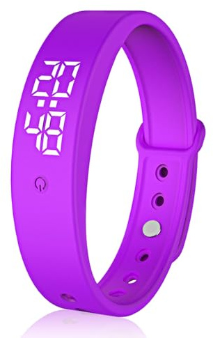 JCSJK Vibrating Silent Alarm Wristband, Alarm Reminder Temperature Measurement Watch Will Not Disturb Others Pill Reminder Wrist Clock for Newborns, Children, Partners & Sports (Purple)