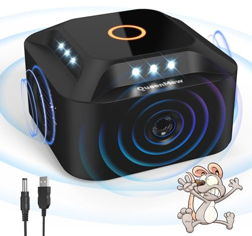 Ultrasons Souris et Rats 360°, 3 Modes Anti Souris Répulsif Souris Brancher avec 12 Lumières Stroboscopiques, 300 M² Large Portée Ultrasons Anti Rongeurs pour Souris Rat Araignée Moth Fourmi
